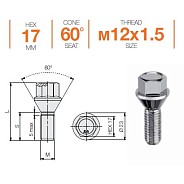Болт M12x1.5 S23 H17 Zn конус Farad I3B12/S